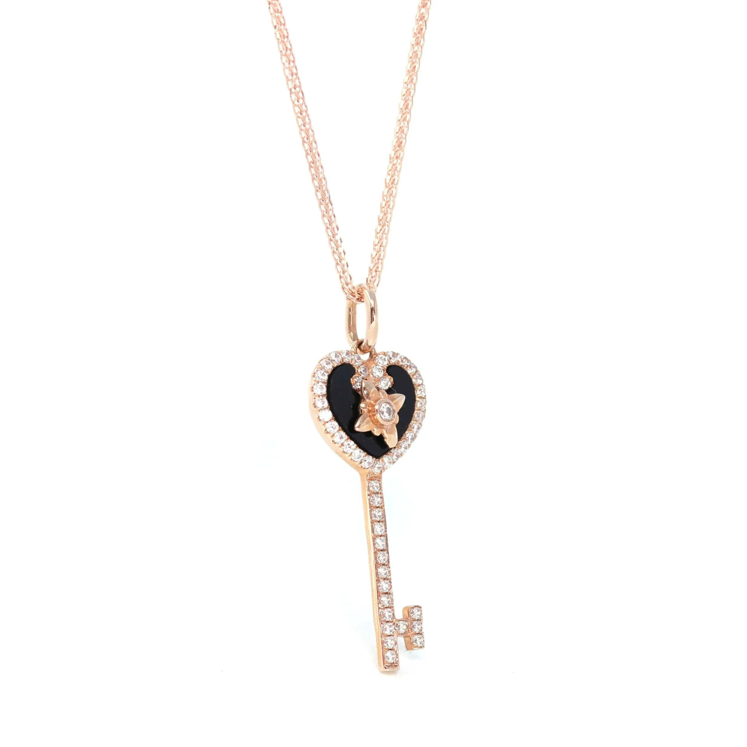 Baikalla? 18k Rose Gold Black Jade Heart Key Necklace With CZ