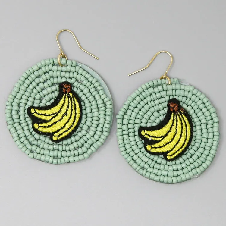 Banana Embroidery Seed Beaded Disc Drop Earrings