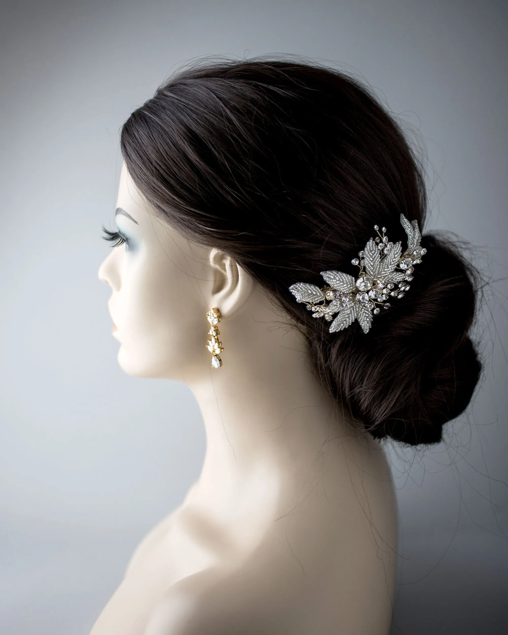 Beaded Leaves and Rhinestones Bridal Hair Comb