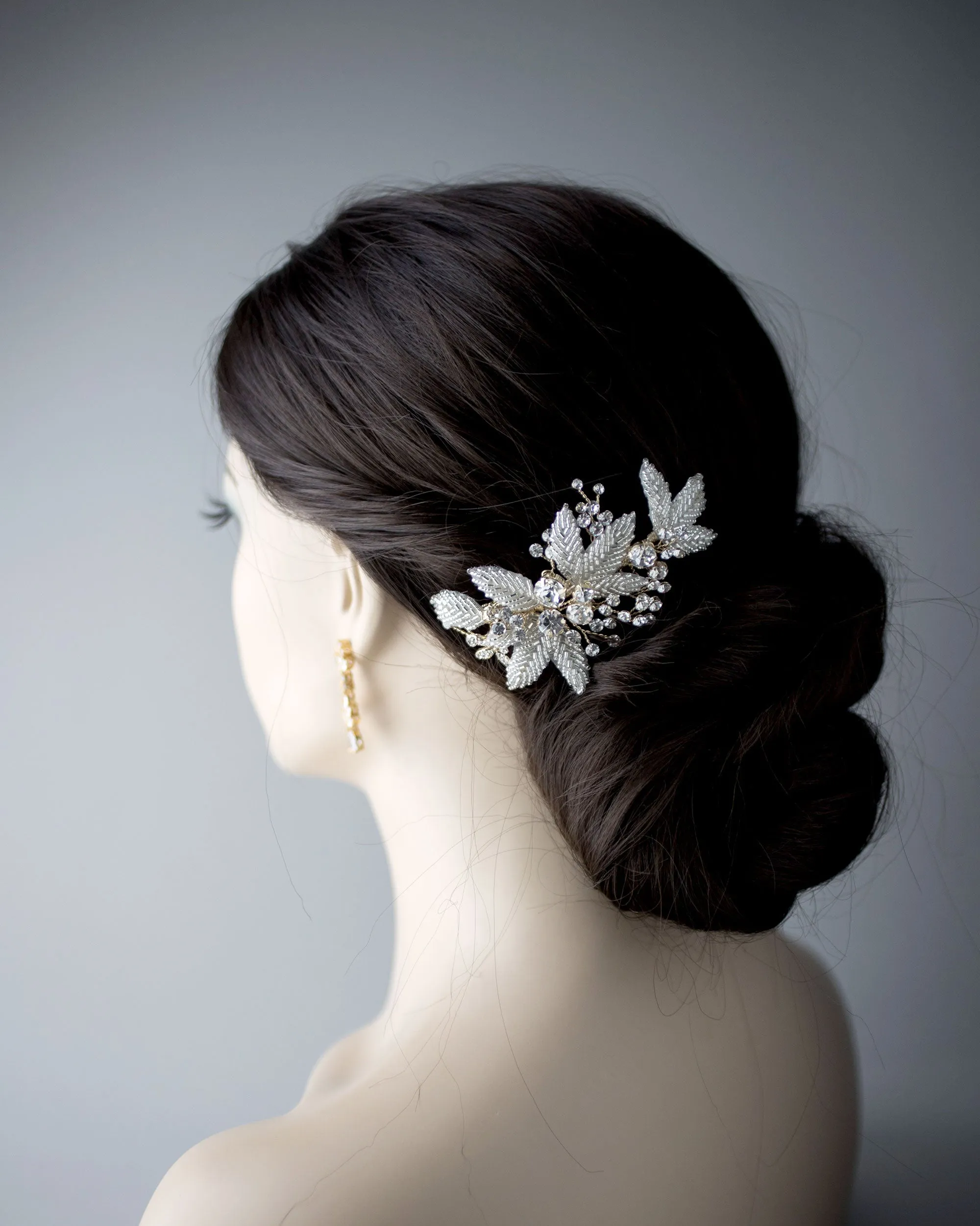 Beaded Leaves and Rhinestones Bridal Hair Comb