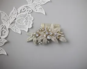 Beaded Leaves and Rhinestones Bridal Hair Comb