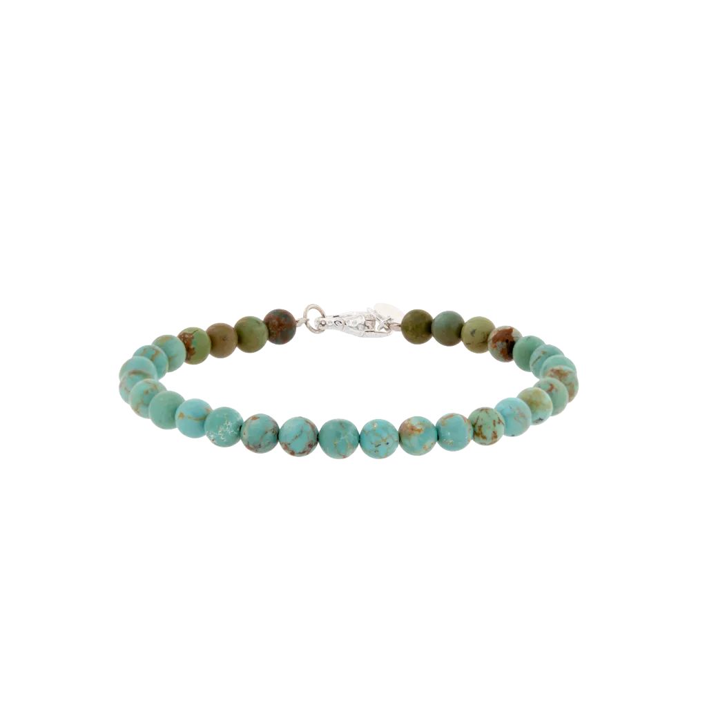 Beaded Turquoise Hammered Sterling Silver Bracelet