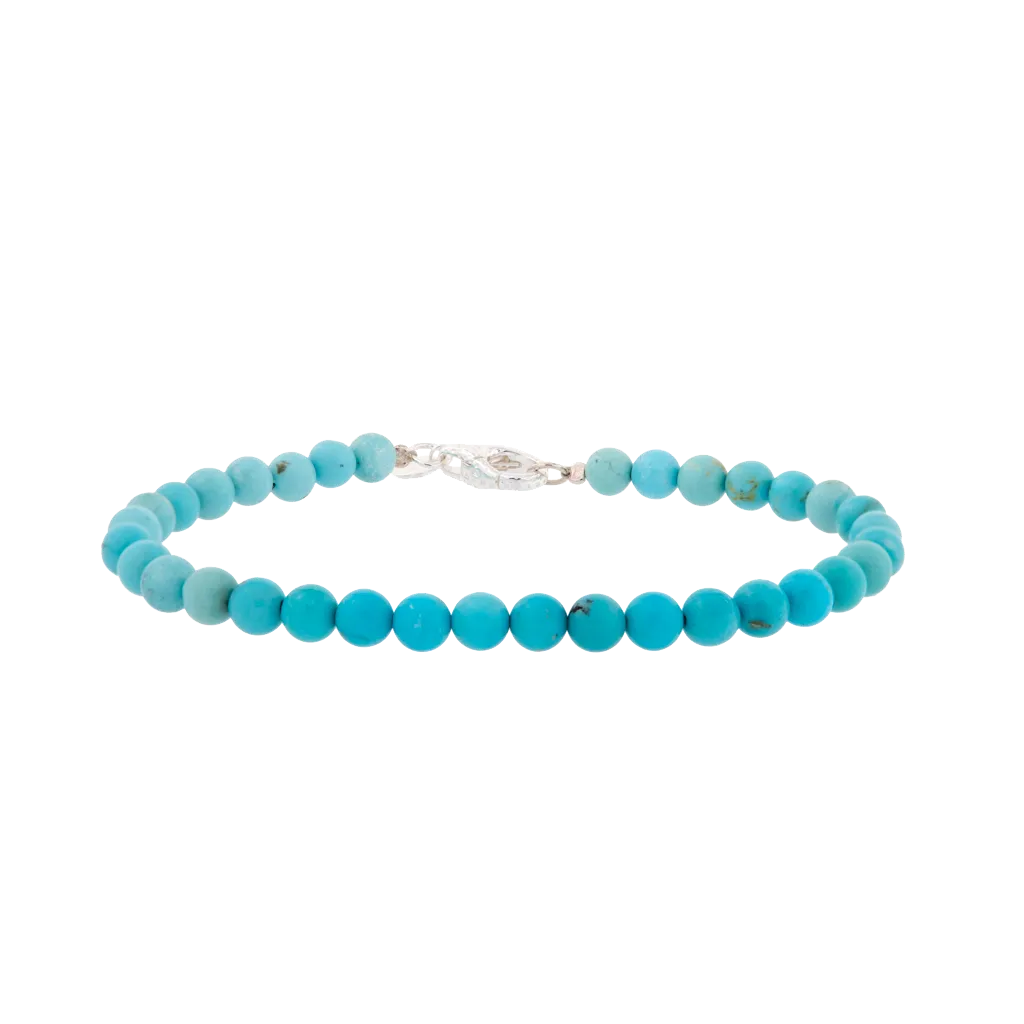 Beaded Turquoise Hammered Sterling Silver Bracelet