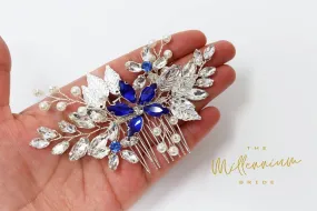 Blue Crystal Diamond Vine Leaves Bridal Hair Comb, Bridal Hair Piece, Bridal Hair Accessories, Wedding Hair Accessory, Bridal Hair Comb.