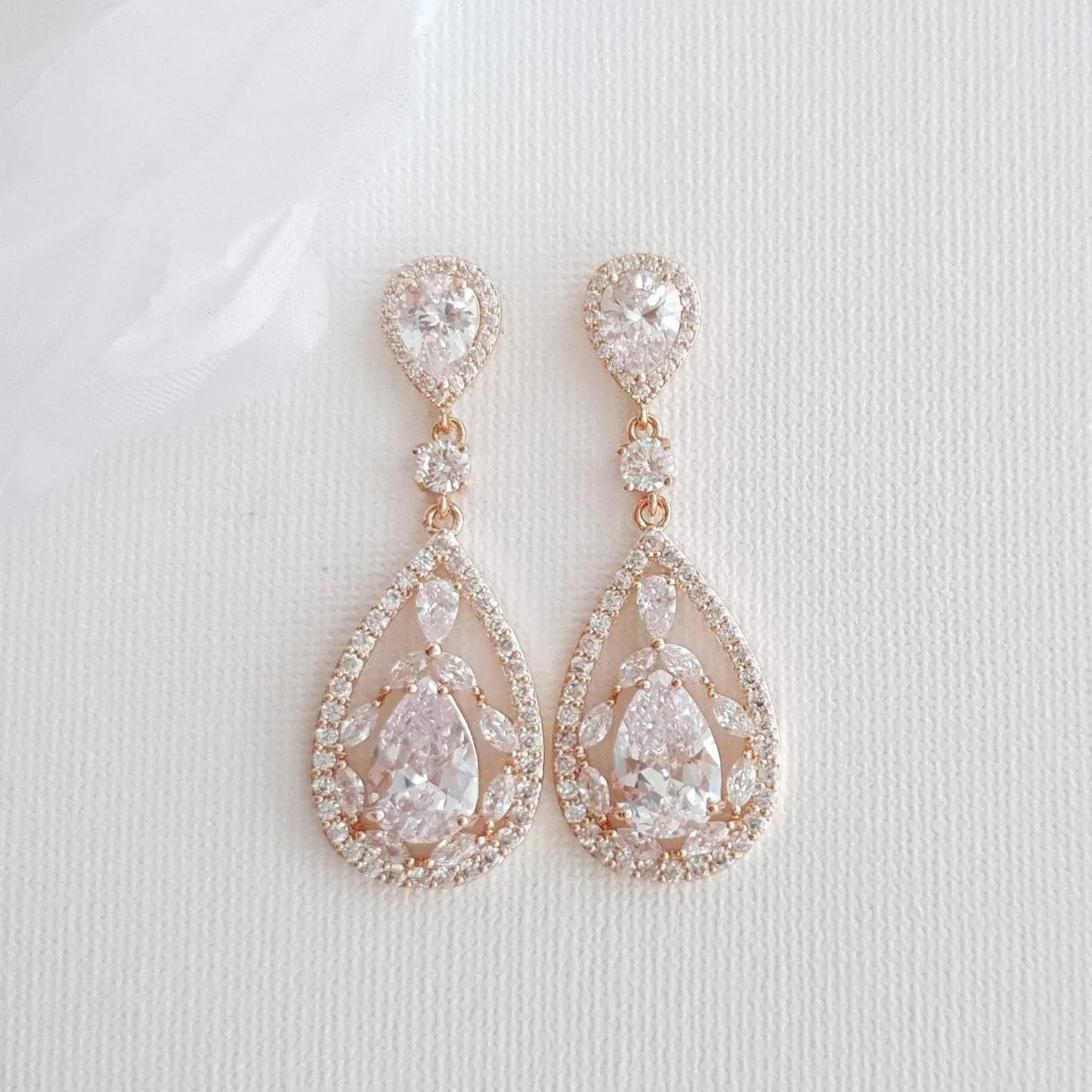 Bride Earrings in Rose Gold for Wedding-Esther