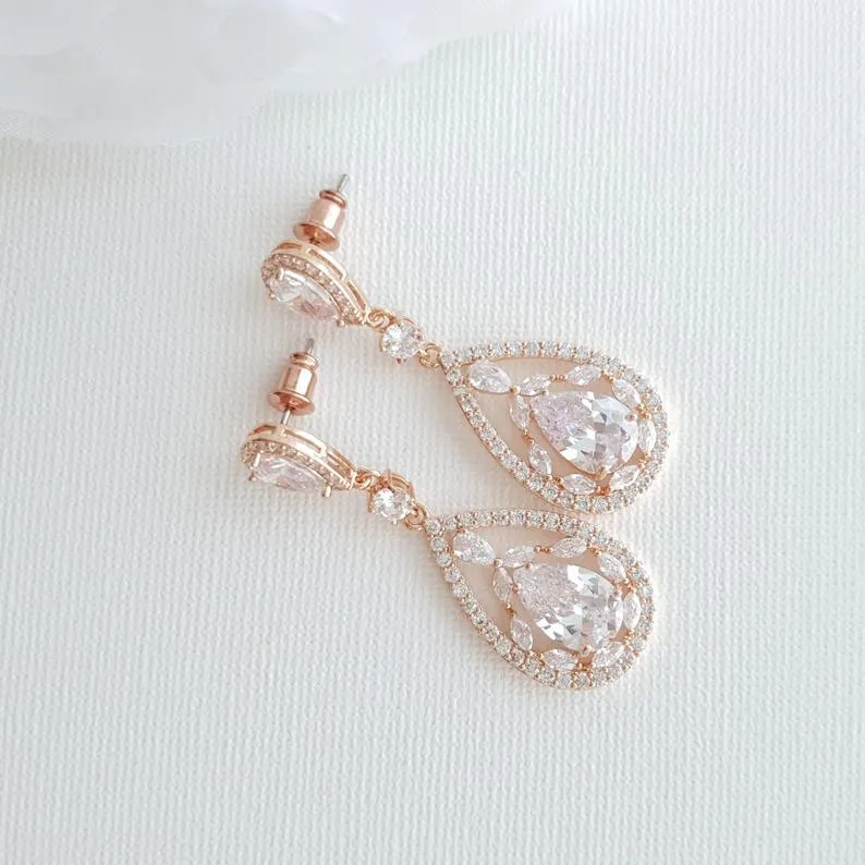 Bride Earrings in Rose Gold for Wedding-Esther