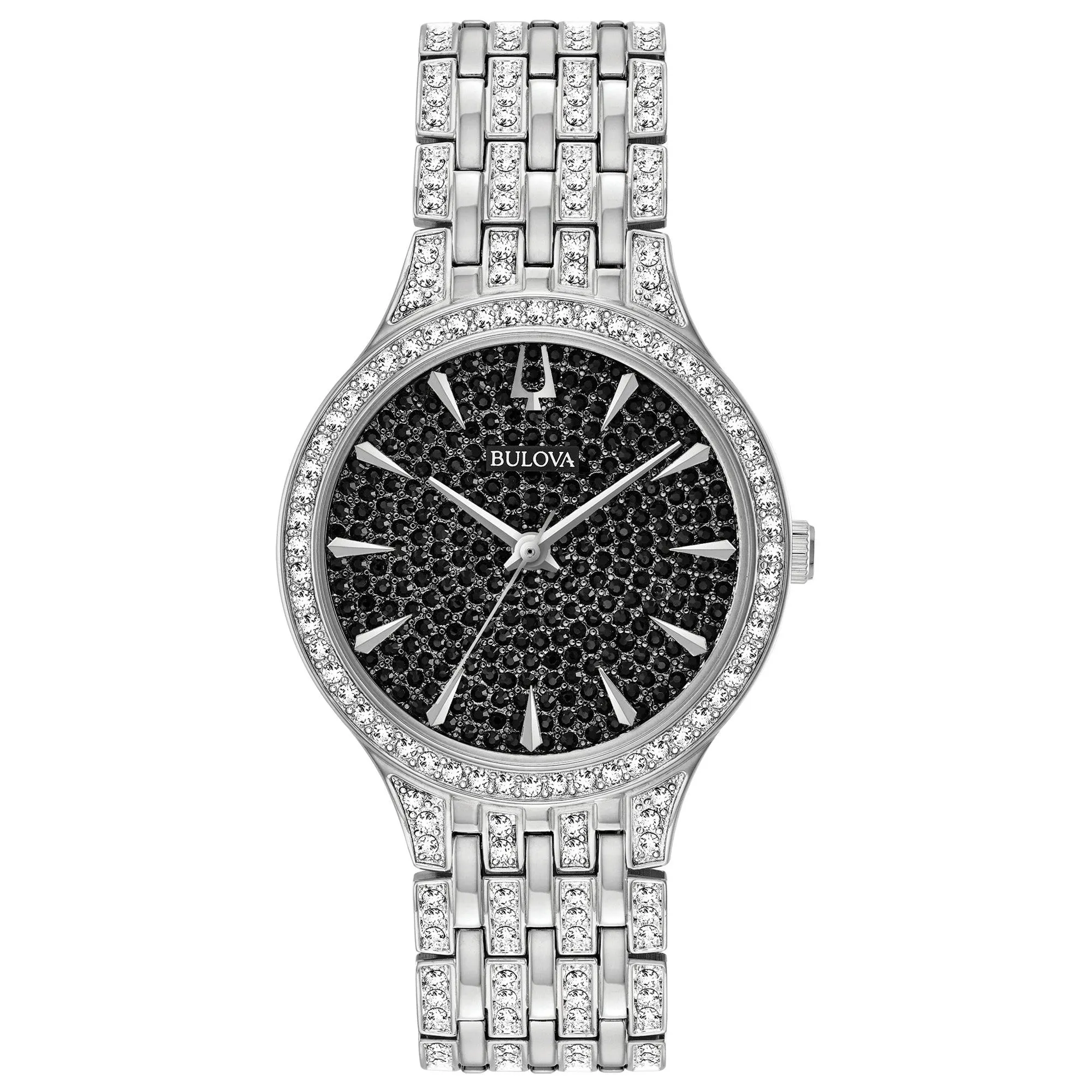 Bulova Phantom Silver Crystal Black Dial Crystal Watch