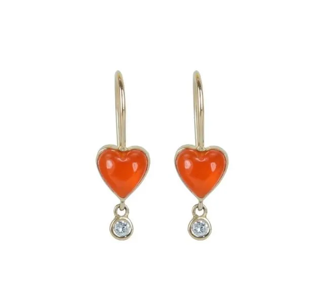 Carnelian Byrdie Heart Earrings with Diamond Drop