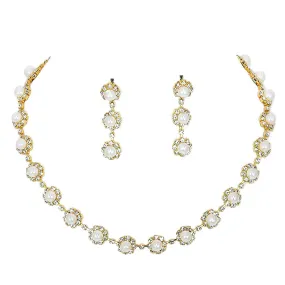 Crystal Rhinestone Pearl Flower Collar Necklace