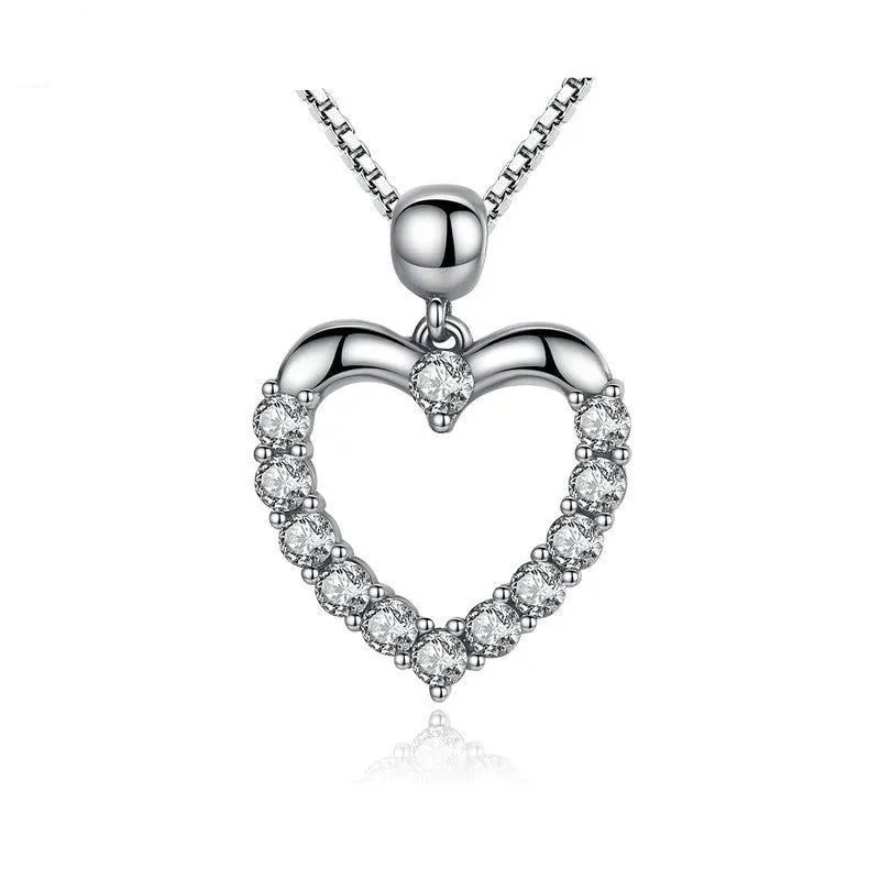 Cubic Zirconia Heart 925 Sterling Silver Fashion Pendant Necklace