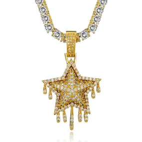 Cubic-Zirconia-Studded Dripping Star Bling Hip-hop Pendant Necklace