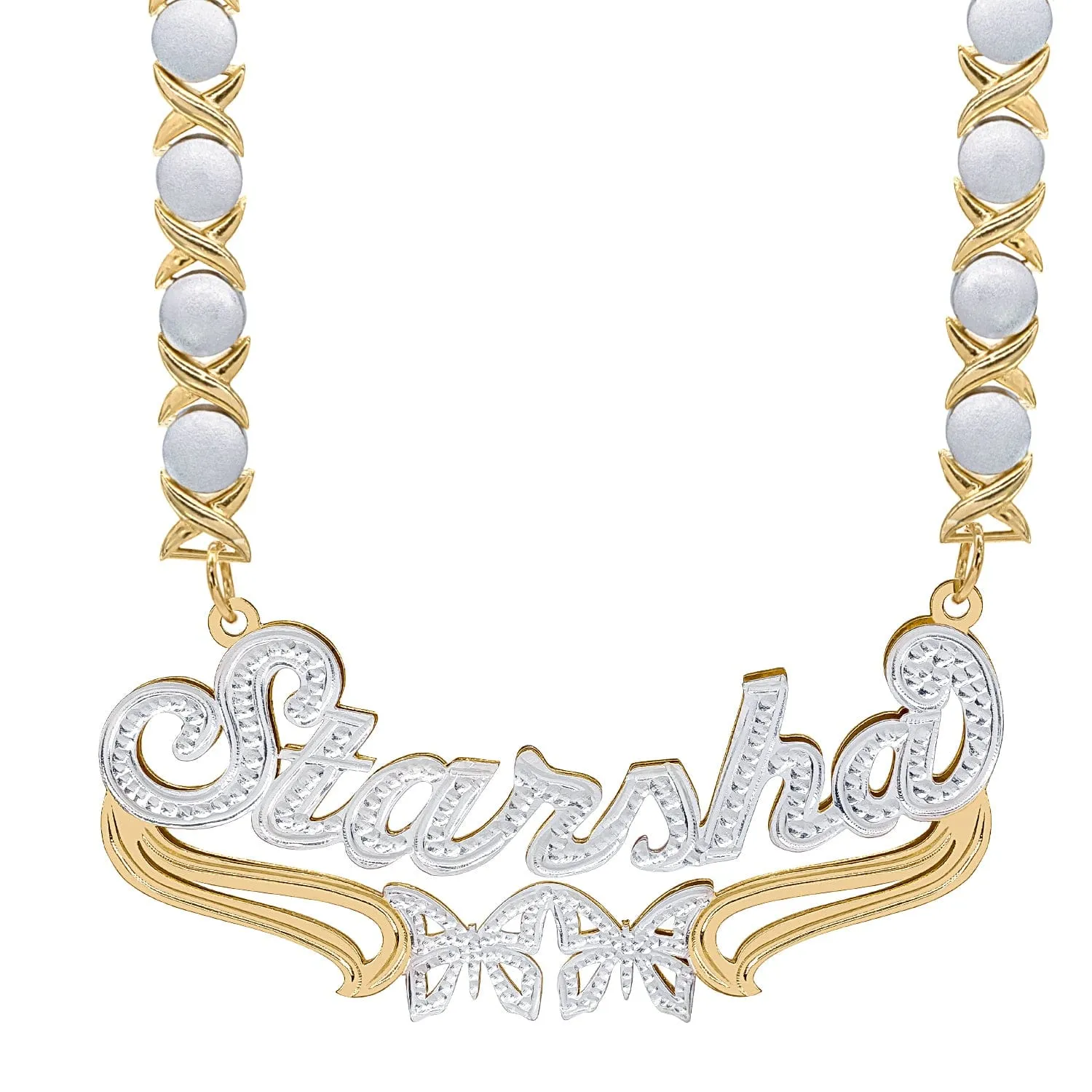 Custom Double Plated Name Necklace Starsha with Rhodium Xoxo Chain