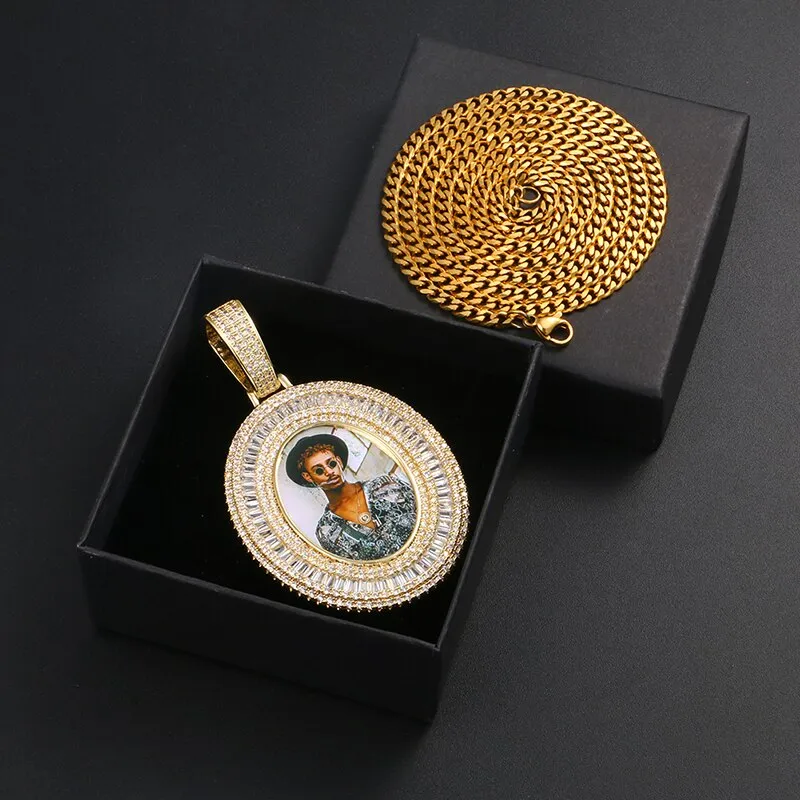 Custom Picture Necklace-18k gold medallion necklace-Cubic Zirconia Necklace