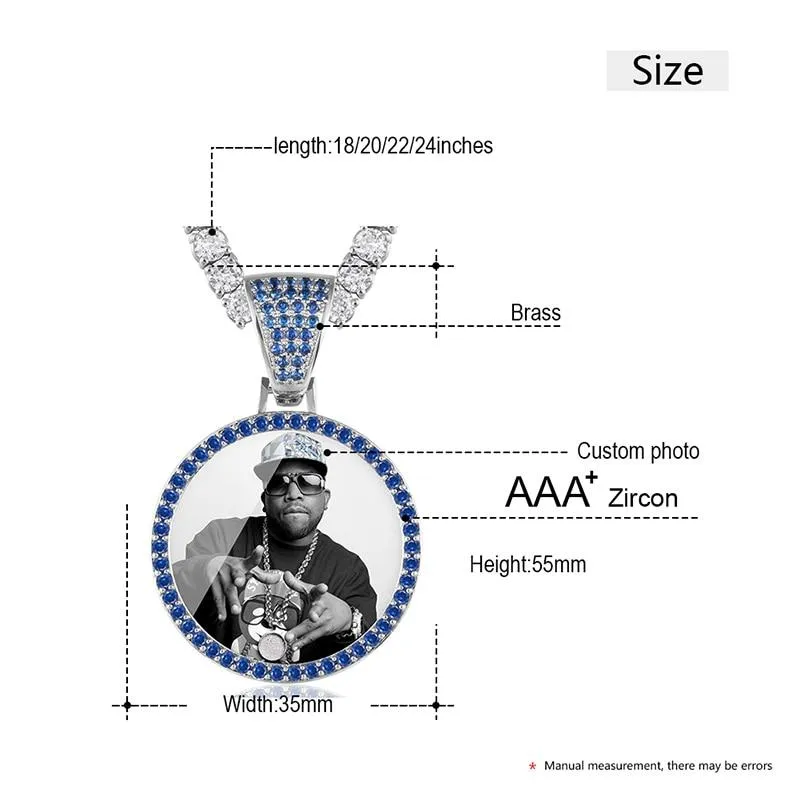 Custom Plating of Gold Photo Blue Crystal Pendant Medallion Necklace