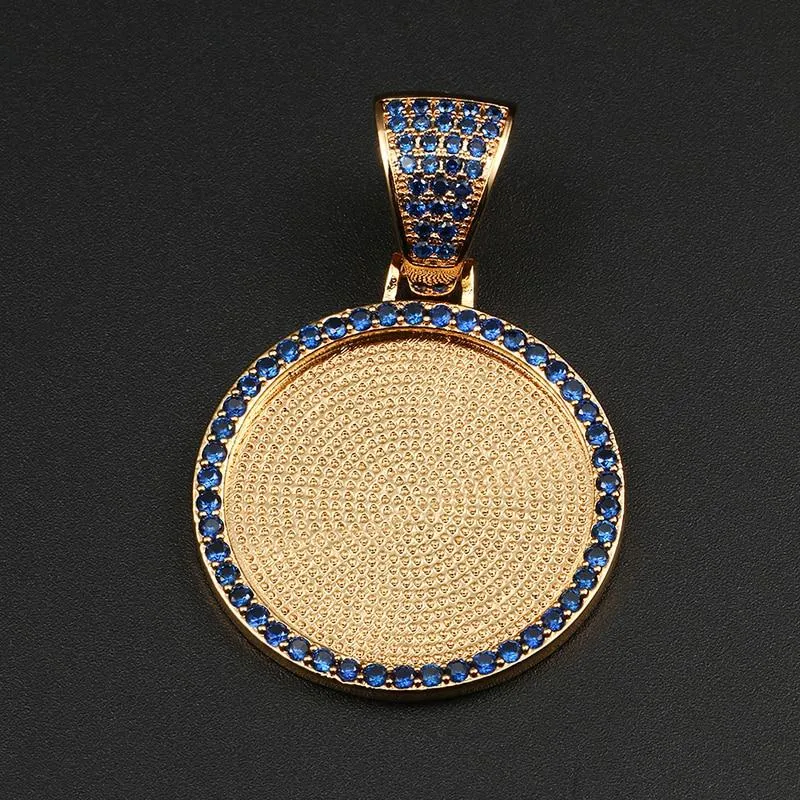 Custom Plating of Gold Photo Blue Crystal Pendant Medallion Necklace