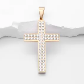 CZ Paved Stainless Steel Cross Pendant - Gold