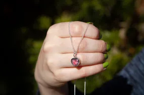 Dainty Heart Pendant with Crushed Opal and Cremation Ash