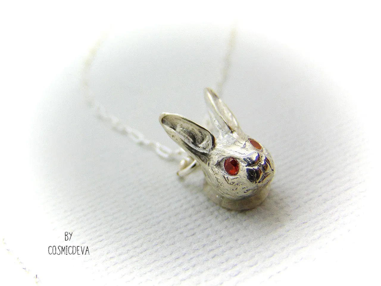 Dainty Rabbit Sterling Silver Pendant With Fire Opal  Silver Necklace