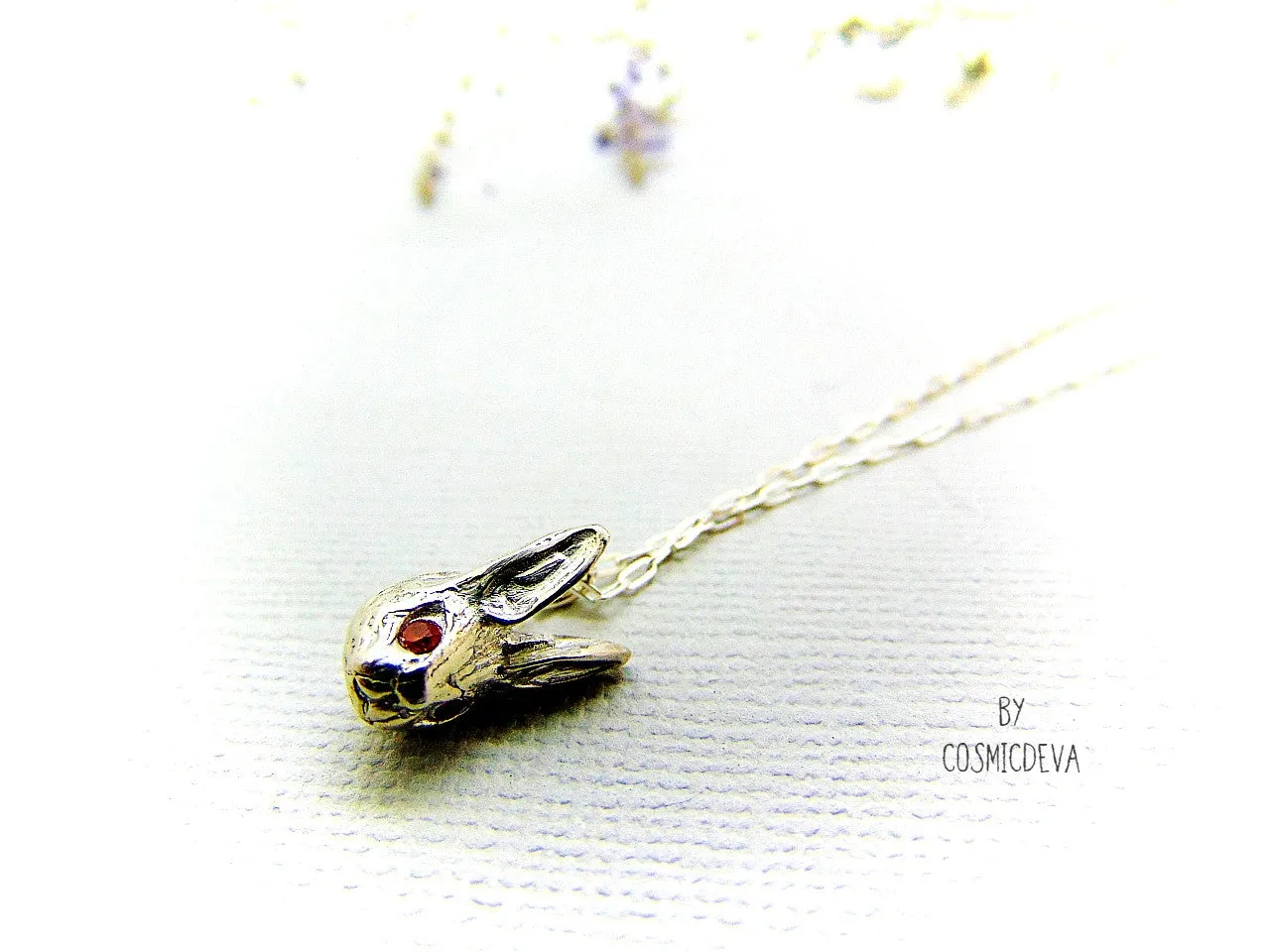 Dainty Rabbit Sterling Silver Pendant With Fire Opal  Silver Necklace