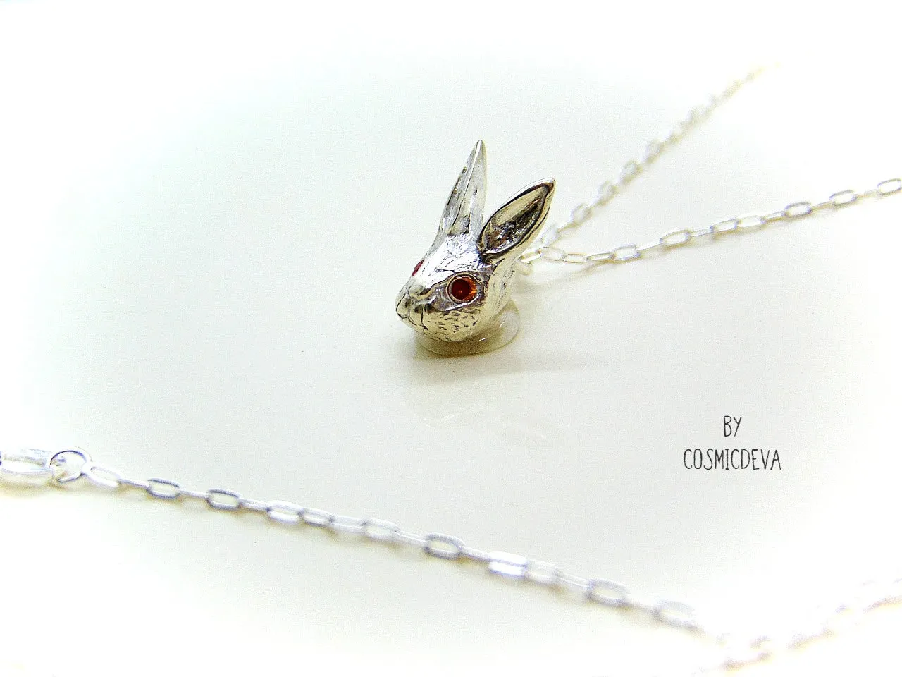 Dainty Rabbit Sterling Silver Pendant With Fire Opal  Silver Necklace