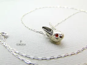 Dainty Rabbit Sterling Silver Pendant With Fire Opal  Silver Necklace