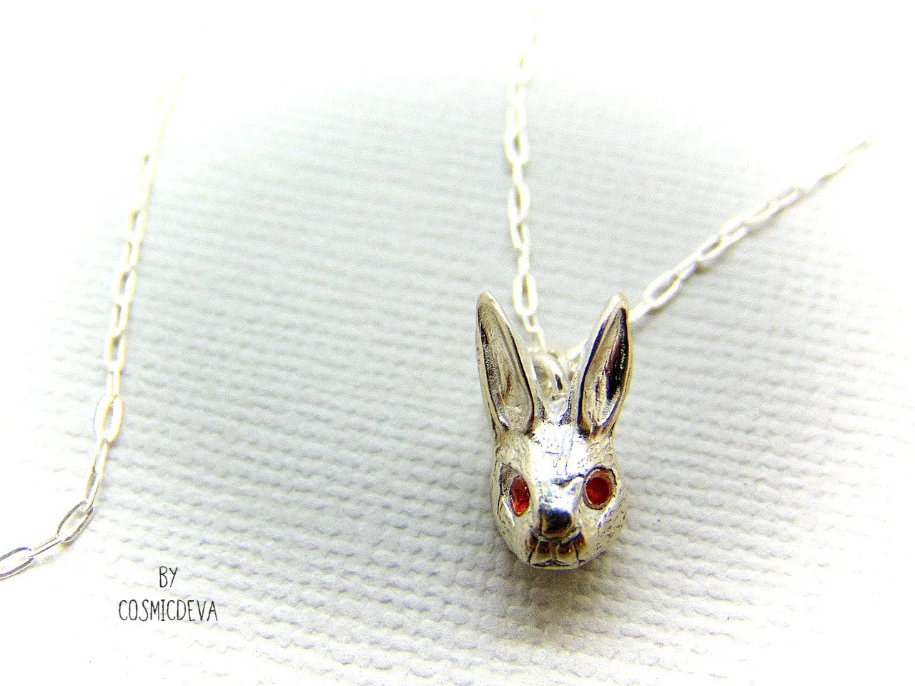 Dainty Rabbit Sterling Silver Pendant With Fire Opal  Silver Necklace