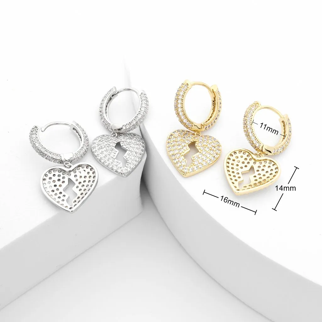 Dangle Heart One-Touch Huggie Hoop Earrings