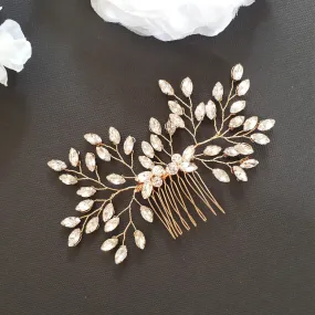 Delicate Gold and Crystal Bridal Hair Comb-Pasque