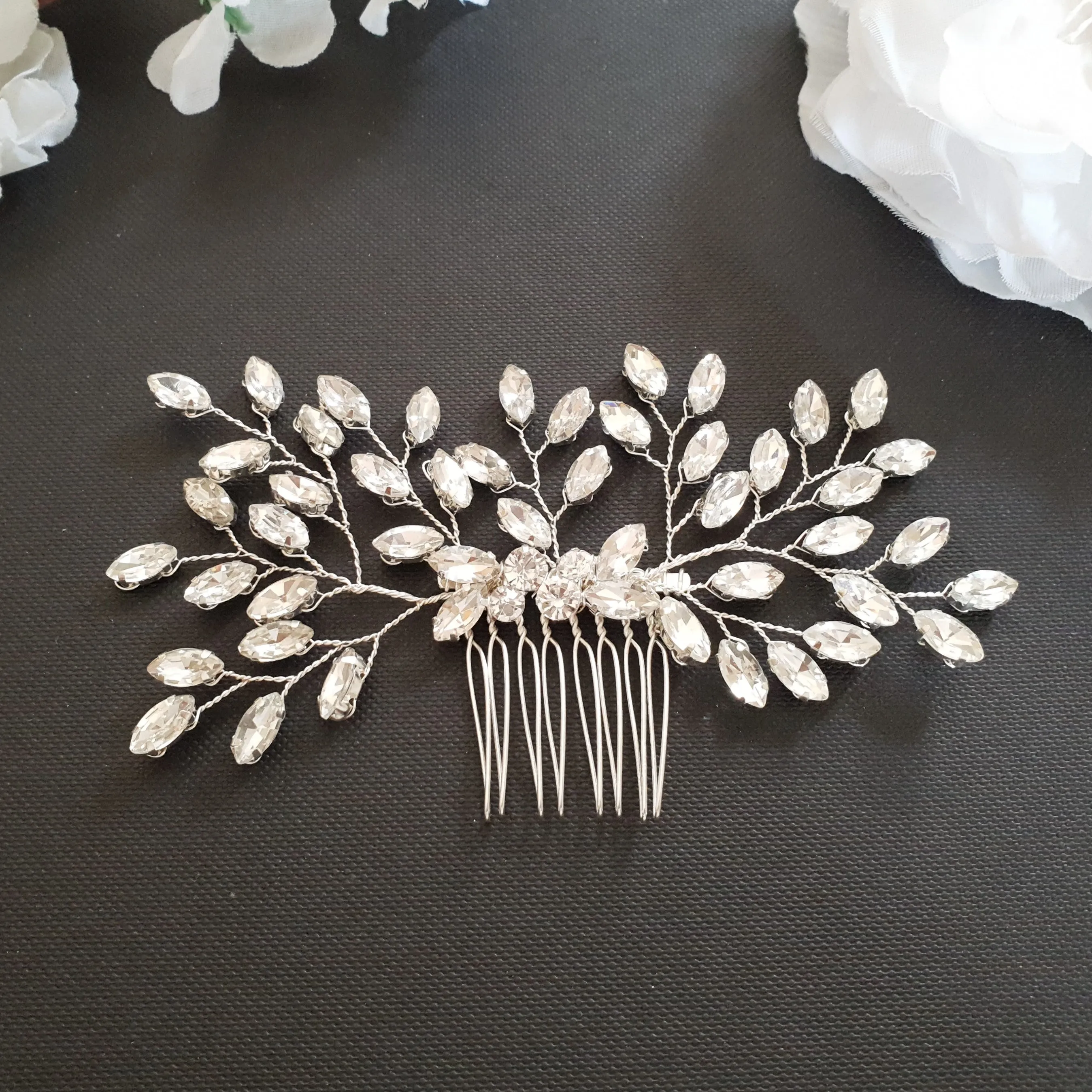 Delicate Gold and Crystal Bridal Hair Comb-Pasque