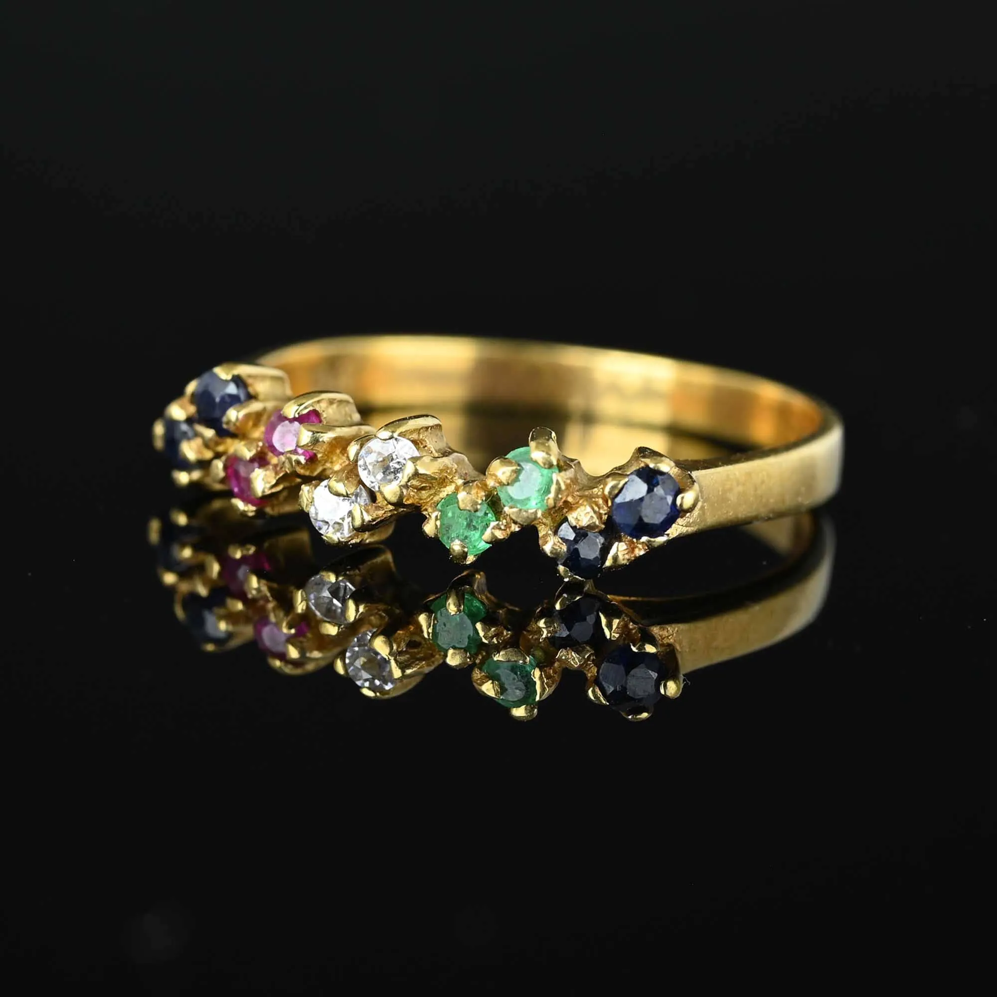 Diamond Sapphire Ruby Emerald Ring in 18K Gold