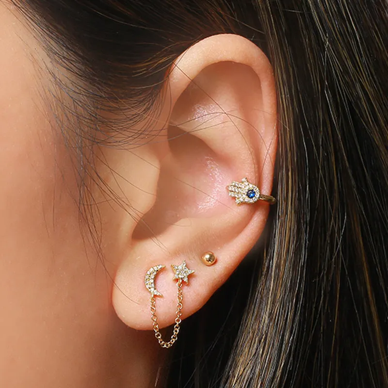 Diamond Star Moon Chain Earrings