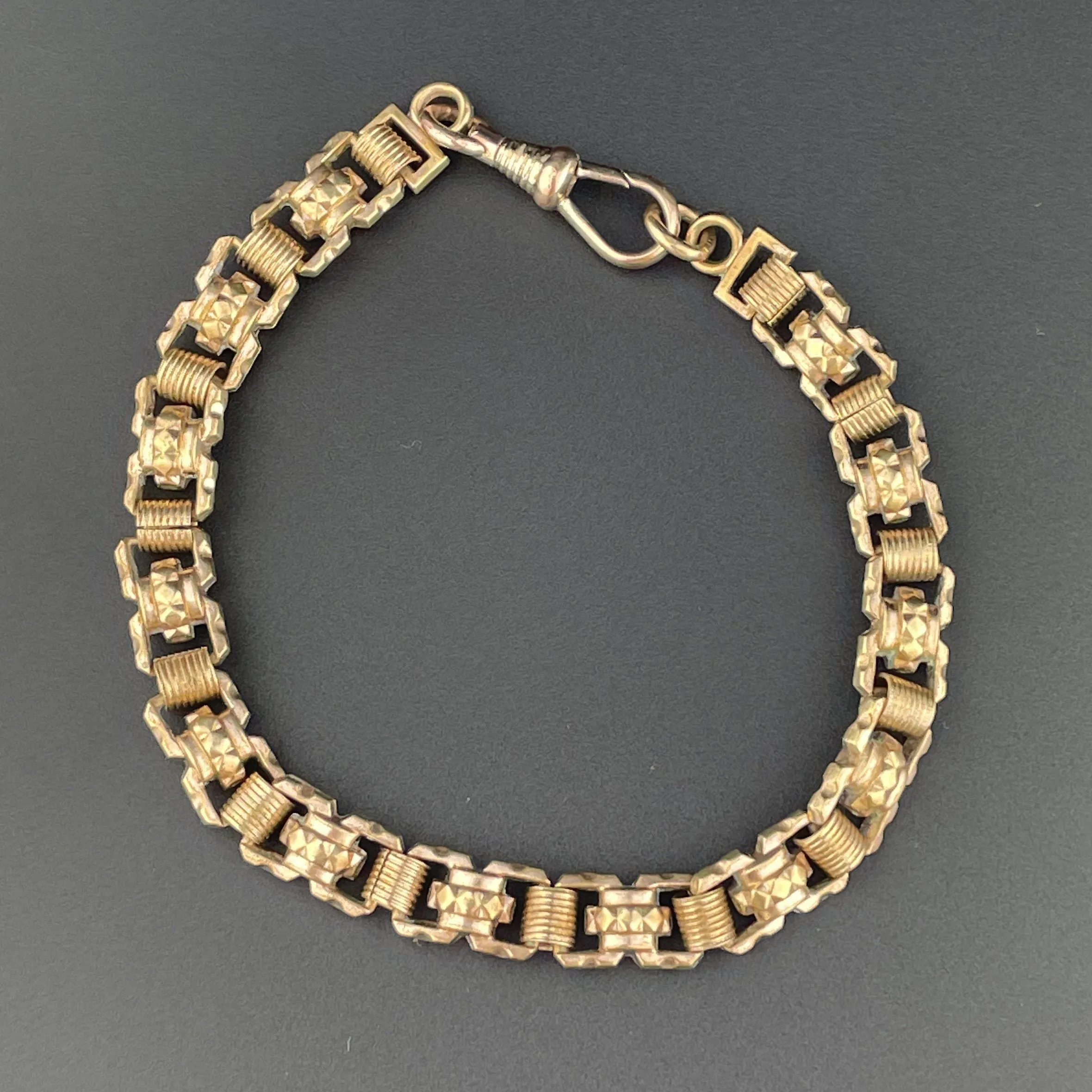 Edwardian Rolled Gold Fancy Cut Double Sided Watch Chain Bracelet