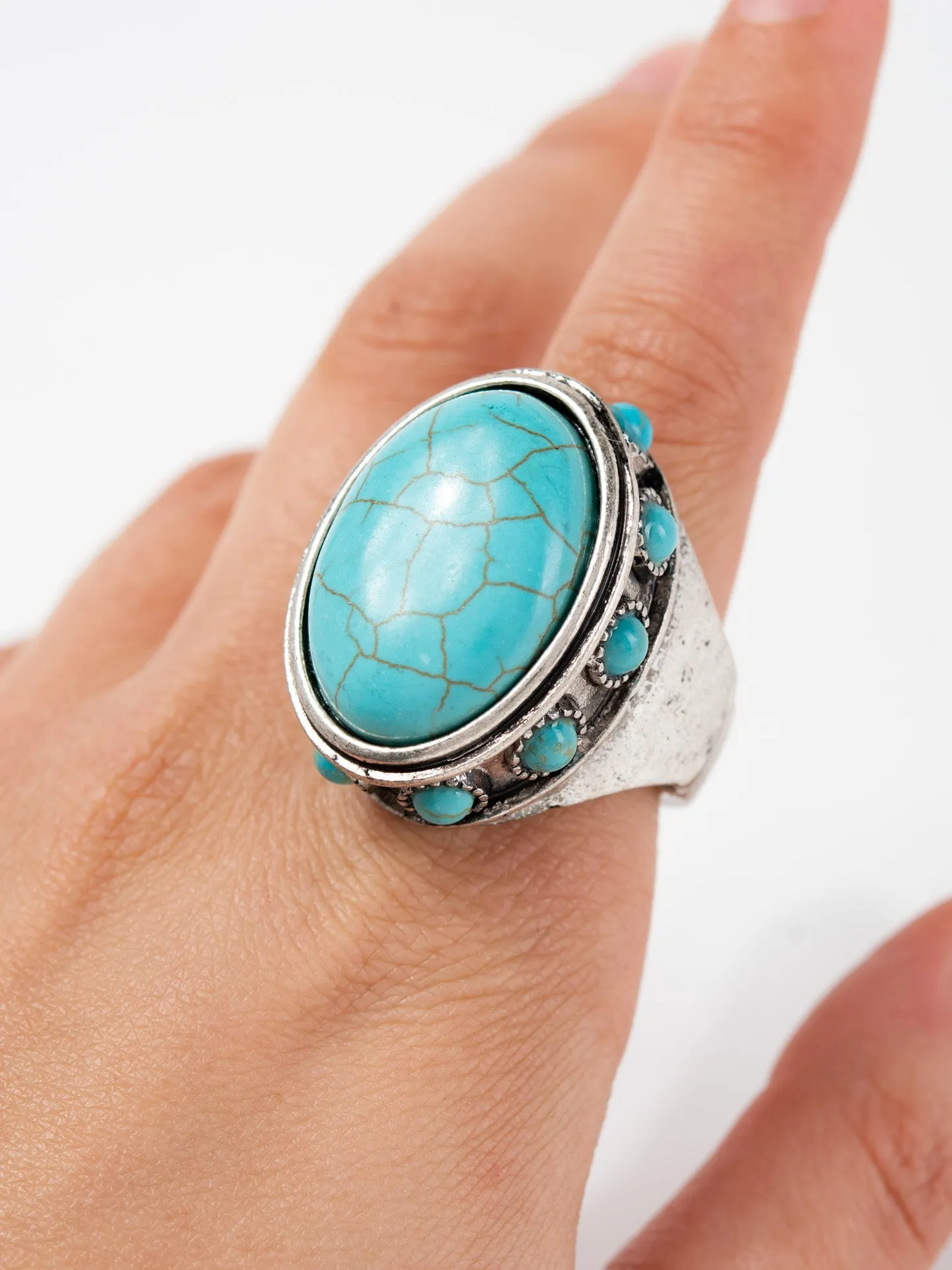 Elinda Western Oval Concho Turquoise Cuff Ring