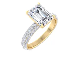 Elongated Emerald Cut Moissanite Engagement Ring, Pave Band