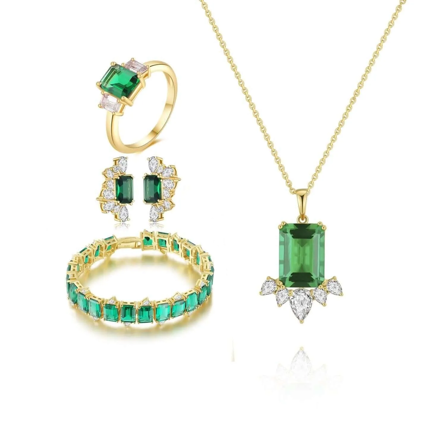 Emerald Cubic Zirconia Diamond The Earth Jewelry Set collection Designed by Tanin