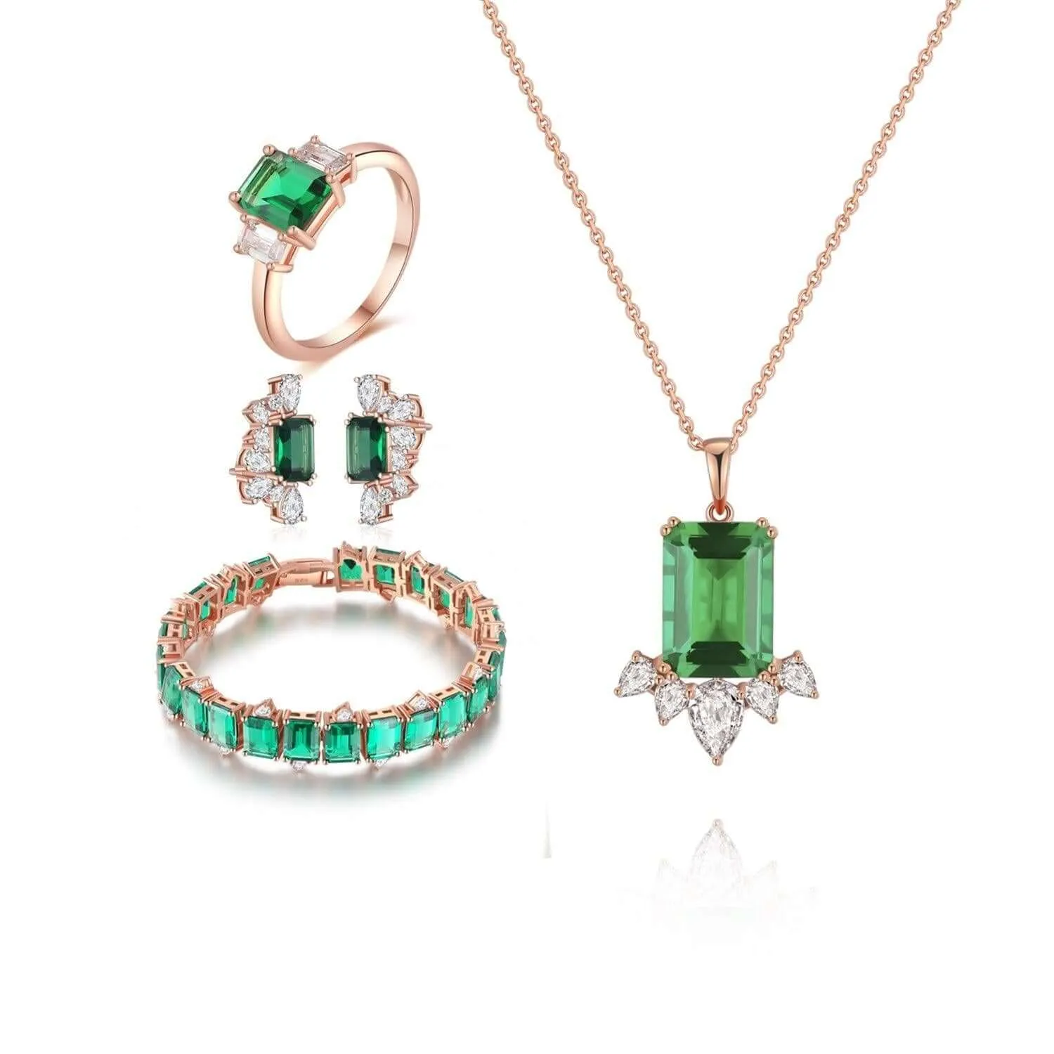 Emerald Cubic Zirconia Diamond The Earth Jewelry Set collection Designed by Tanin