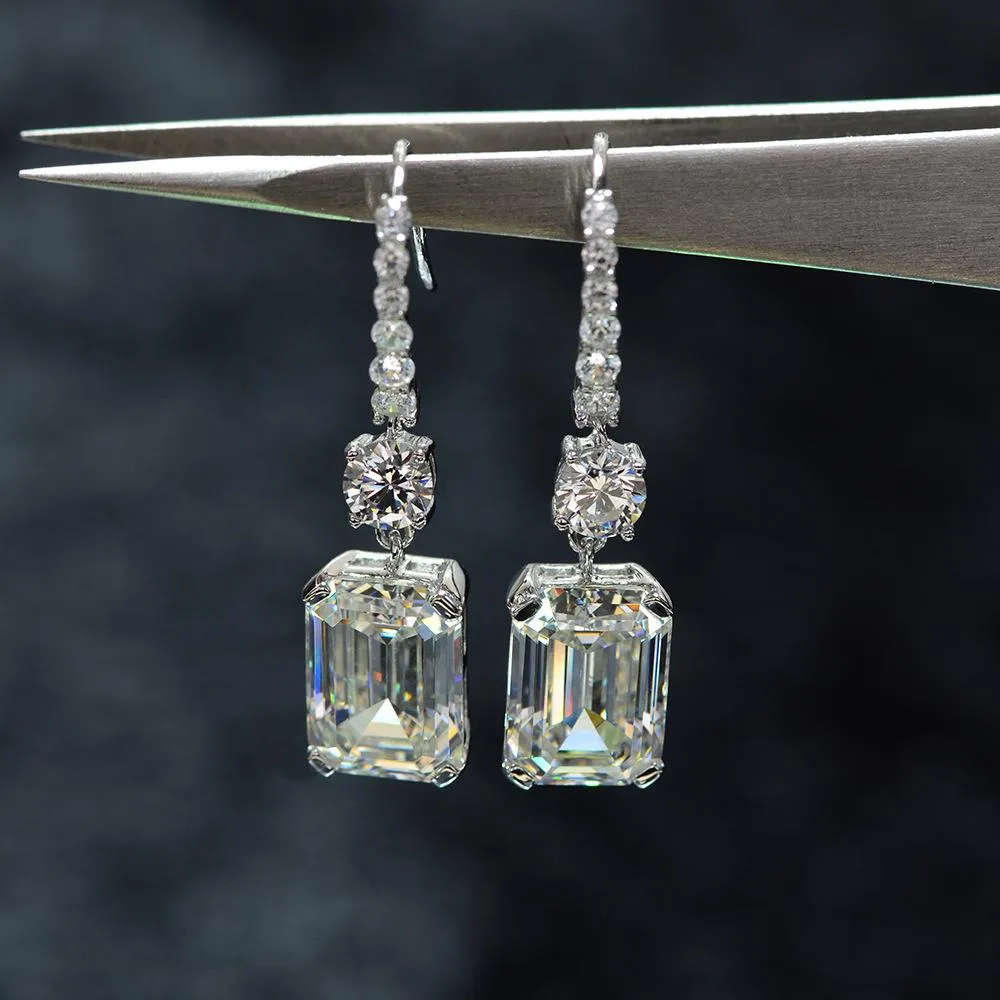 Emerald Cut 925 Sterling Silver Drop Earrings