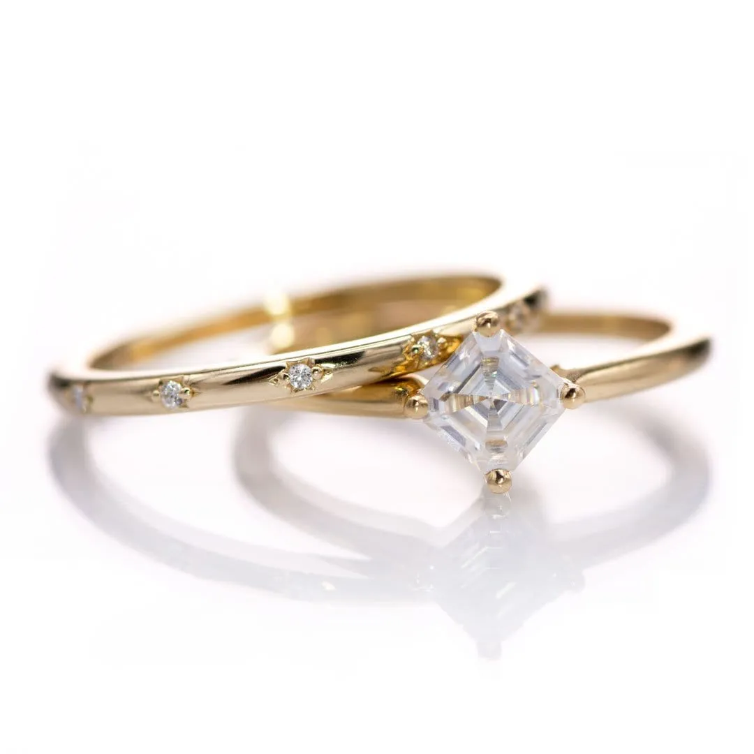 Estrella Band - Narrow Star Set Diamond Eternity Stacking Wedding or Anniversary Ring