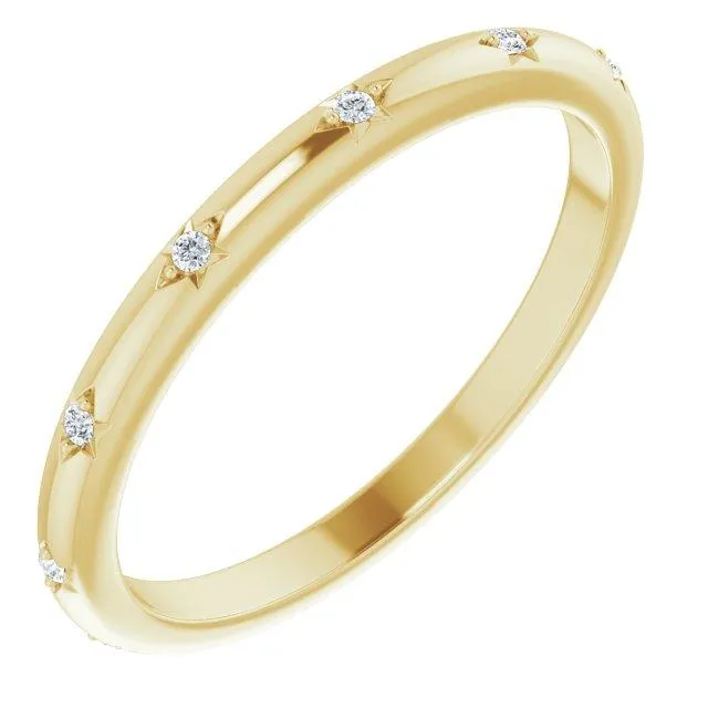 Estrella Band - Narrow Star Set Diamond Eternity Stacking Wedding or Anniversary Ring