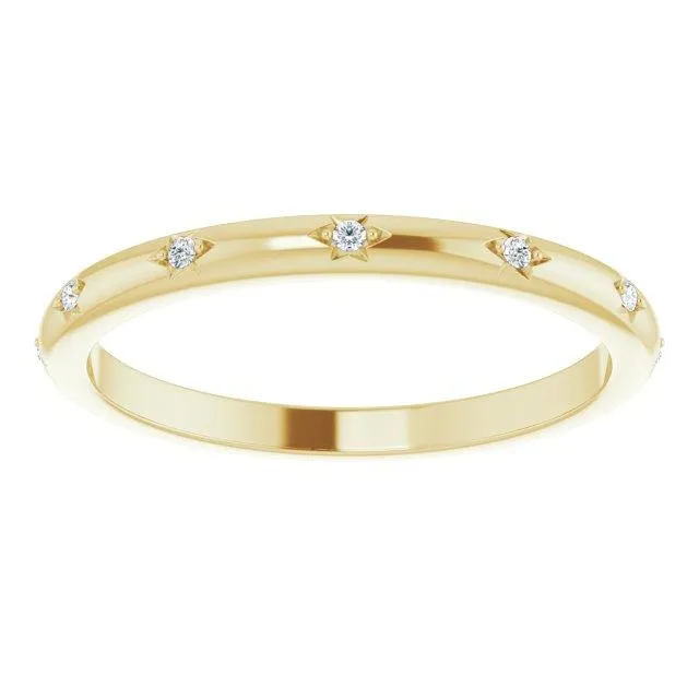 Estrella Band - Narrow Star Set Diamond Eternity Stacking Wedding or Anniversary Ring