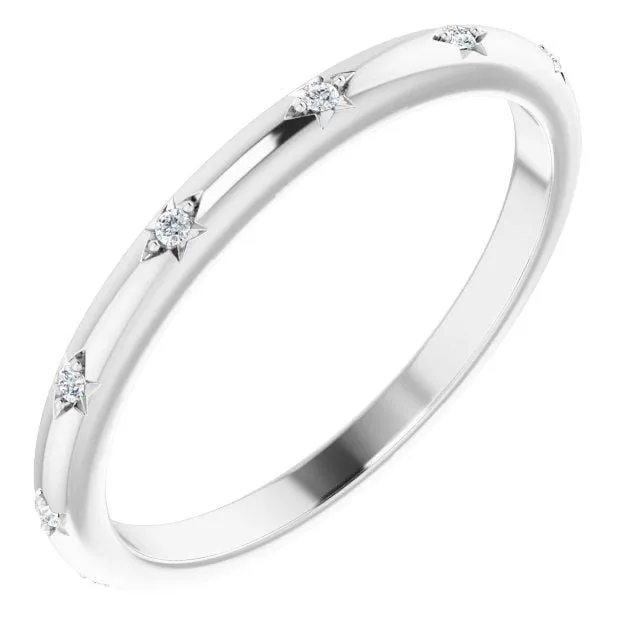 Estrella Band - Narrow Star Set Diamond Eternity Stacking Wedding or Anniversary Ring