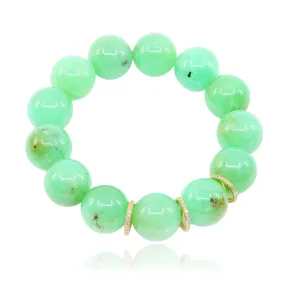 EXCLUSIVELY NINA 14K YELLOW GOLD DIAMOND AND CHRYSOPRASE BEAD STRETCH BRACELET