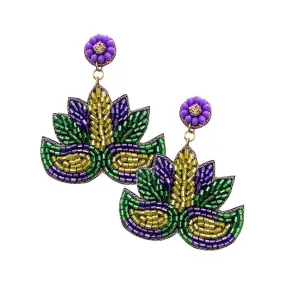 Felt Back Mardi Gras Mask Dangle Earrings