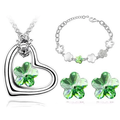 Flower Crystal Necklace, Bracelet & Earrings Classic Fashion Wedding Jewelry Set