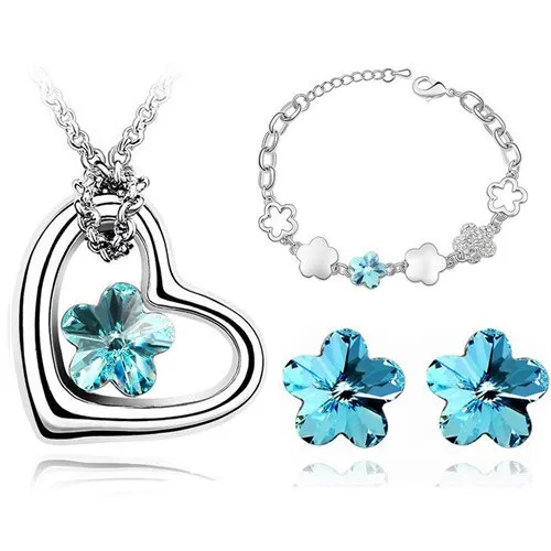 Flower Crystal Necklace, Bracelet & Earrings Classic Fashion Wedding Jewelry Set