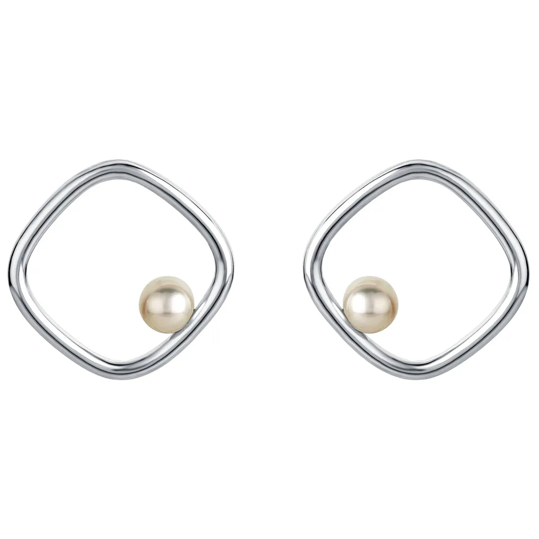 Freshwater Cultured Pearl Gravity Square Earrings in Sterling Silver