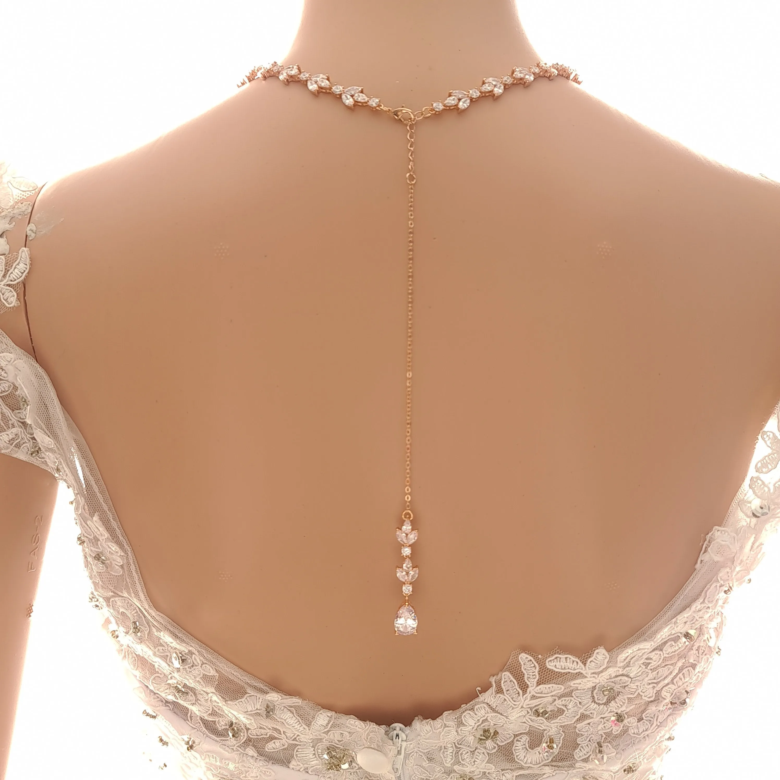 Full Crystal Wedding Necklace with Simple Backdrop Gold-Anya