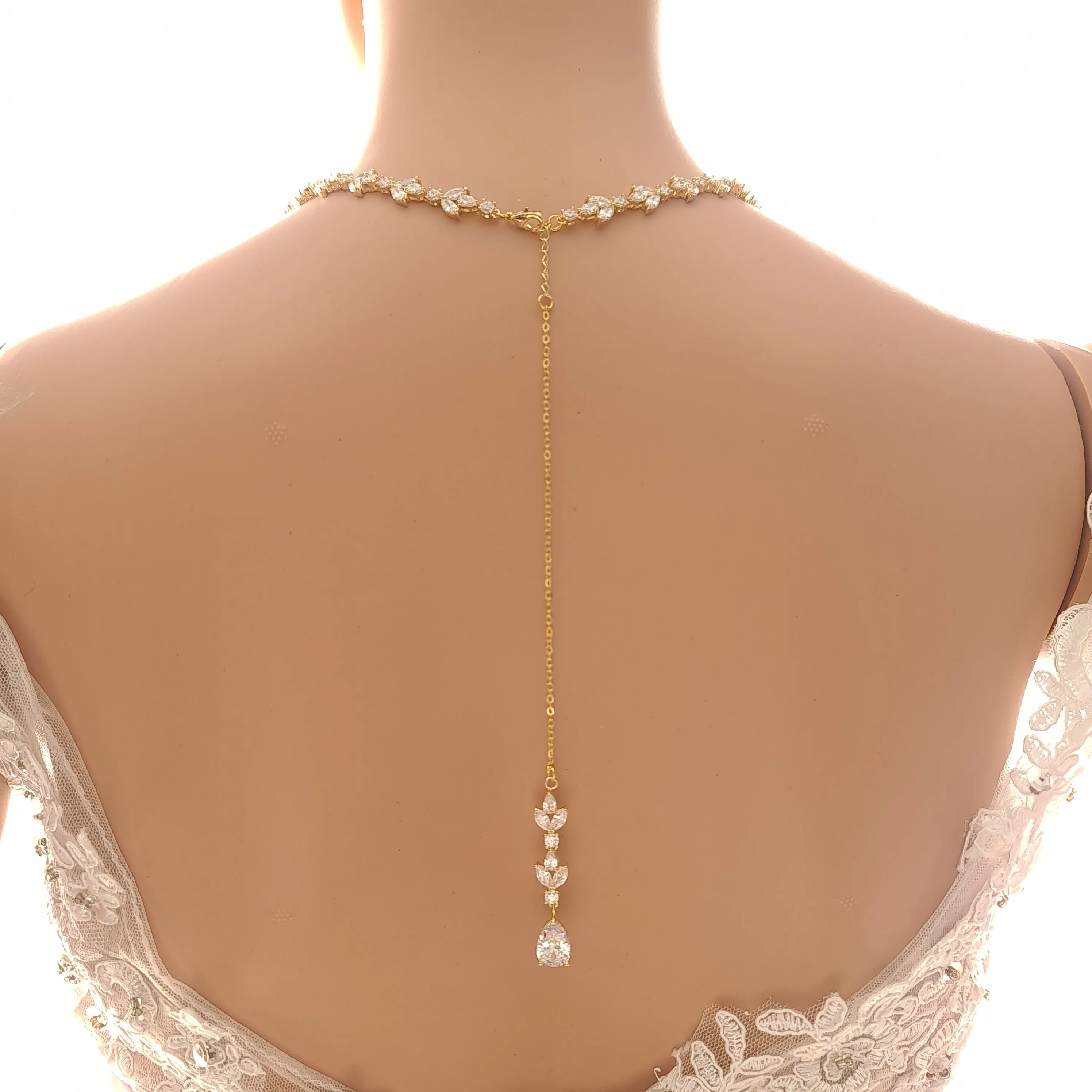 Full Crystal Wedding Necklace with Simple Backdrop Gold-Anya