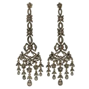 Georgian Silver-Topped Drippy Rose Cut Diamond Earrings