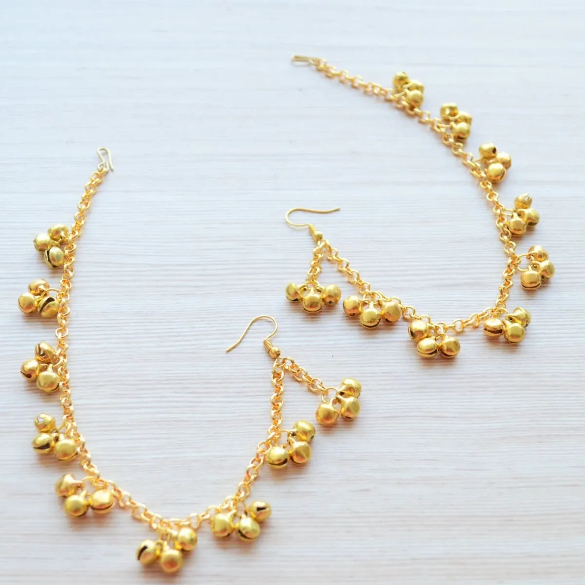 Gold Earring with Hair Chain, traditional Rajasthani ghungroo jhumka with supporting Ear Chain or Kaan Sahara